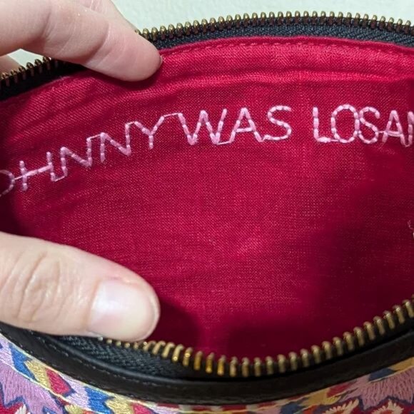 Johnny Was Laurell Fringe Floral Embroidery Bag Zip Handbag Black Pink Purse NEW - Picture 5 of 9